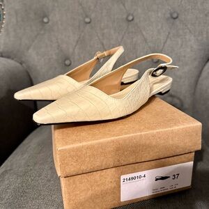 Anthropologie Cream Textured Slingback Heels